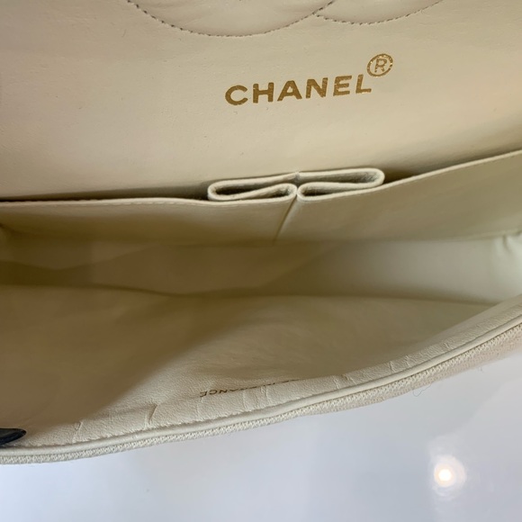 Chanel Beige Cotton Double Flap Quilted Handbag - Picture 9 of 10